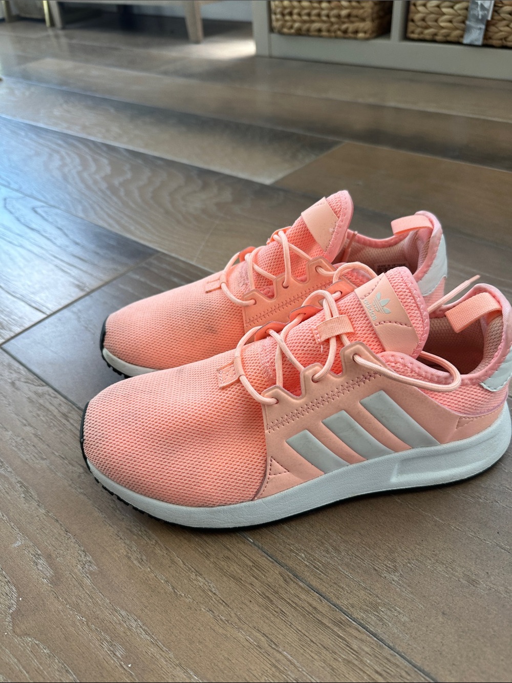 adidas Kids Peach Pink Mesh Sneakers with White Stripes